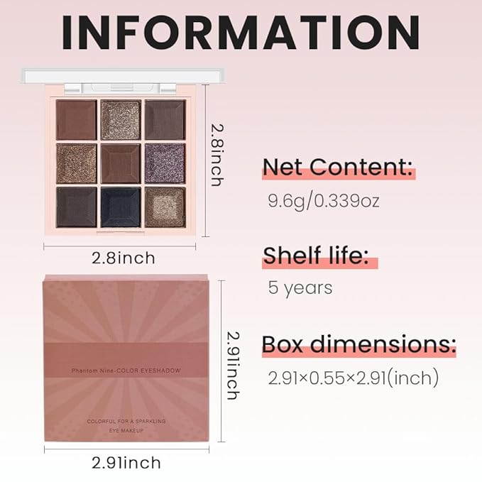 9 Colors Smoky Matte Shimmer Eyeshadow Palette for Women, Nude Rose Gold Light Medium Gray Wine Brown Purple, High Pigmented Primers Powder Palet de sombras de ojos (9 Colors-Dark Brown Purple)