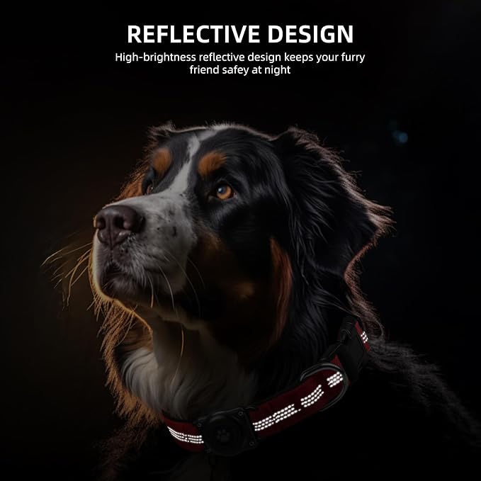Upgrade Dog Collar with AirTag Holder, IP68 Waterproof, Red, L | Built-in Water Resistant AirTag holder, 1000D Nylon, Reflective Stitching for Night Visibility, Soft padding for Comfort