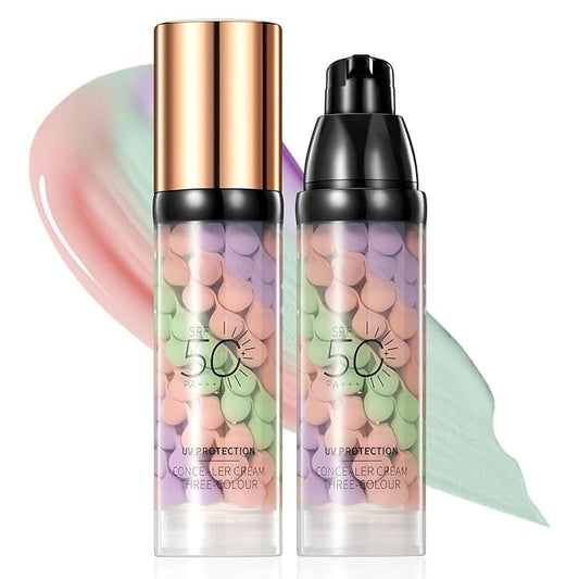 SPF 50 Color Correcting Sunscreen Face Primer, 3 in 1 Three-Colour Color Corrector & Hydrating Concealer Cream, Lightweight Oil-Free, Conceals Dark Circles, Acne Scars, Redness for Radiant Skin