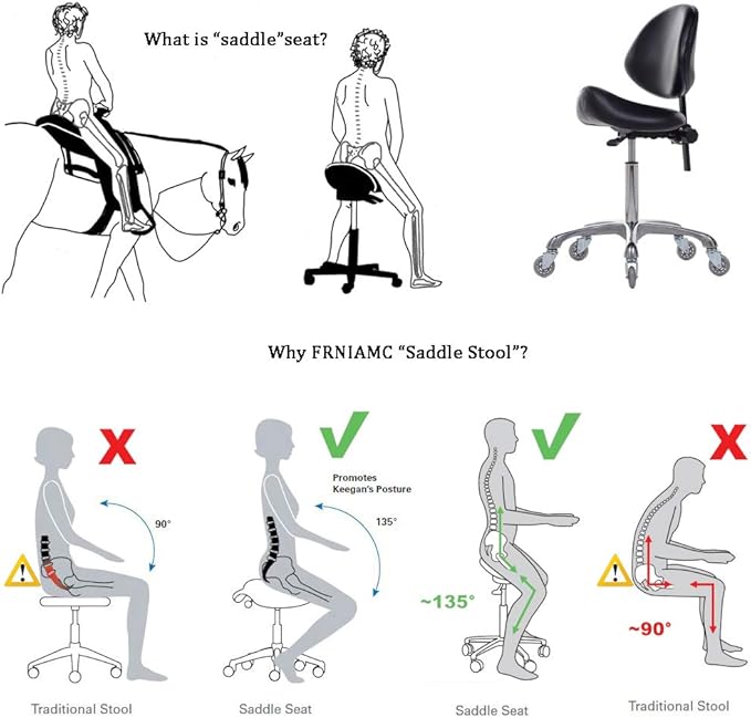 Adjustable Saddle Stool Chairs with Back Support Ergonomic for Medical Clinic Studio Salon Office and Home (Black)