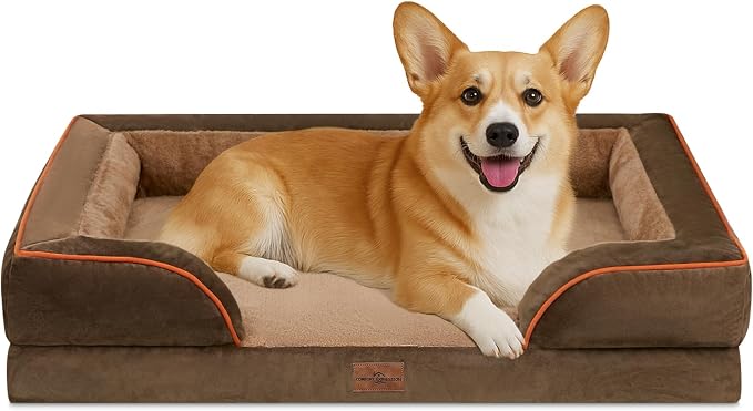 Comfort Expression Waterproof Orthopedic Dog Beds for Large Sized Dog | Supportive Egg Crate Foam Large Pet Bed with Removable Bolster, Dog Couch with Washable Cover & Non-Slip Bottom, 35x22 Inch