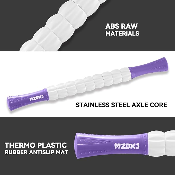 Muscle Roller Massage Roller Stick- Deep Tissue Fascia Blaster for Myofascial Pain Relief, Lymphatic Drainage & Body Sculpting, Handheld Physical Therapy & Recovery Tool (Purple White-18 inch)
