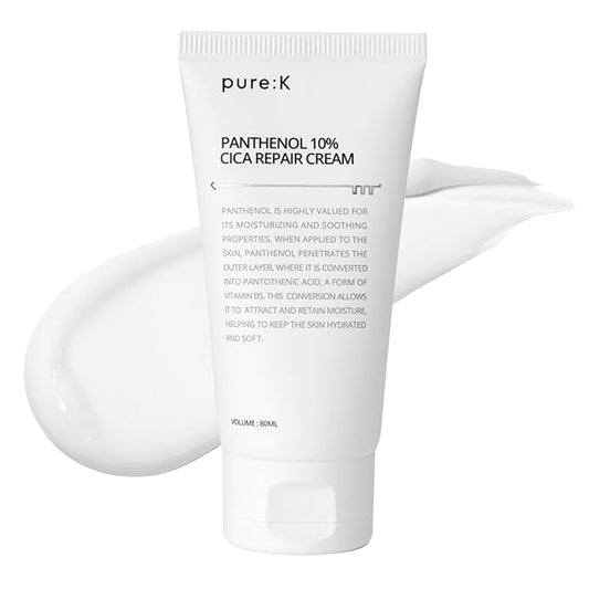 PURE K Panthenol 10% CICA Repair Cream - Intensive Barrier Recovery - Soothing Moisturizer for Sensitive, Damaged Skin, Redness & Post-Acne Repair, Korean Skincare (2.7 Fl Oz / 80ml)