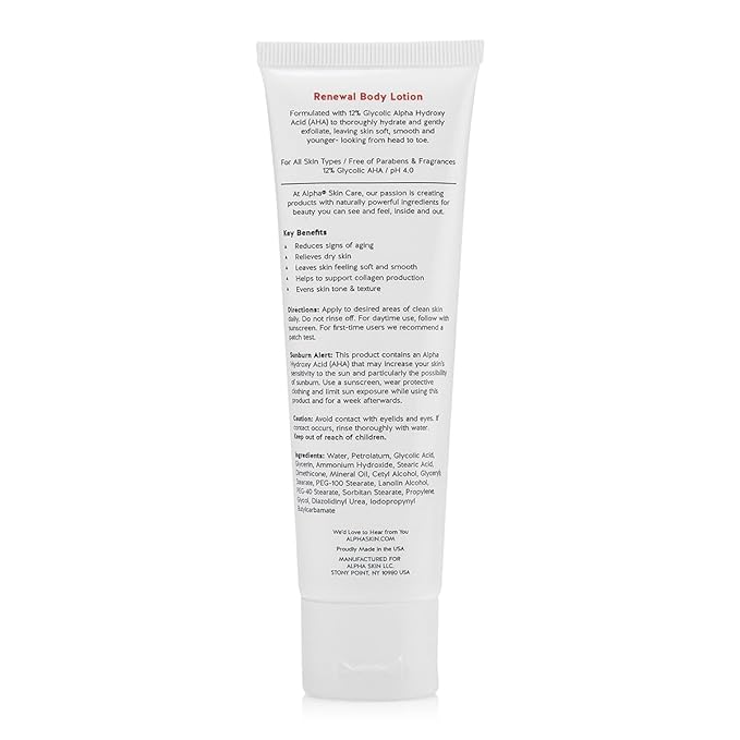 Alpha Skin Care Revitalizing Body Lotion, 12% Glycolic AHA, Simple & Effective Daily Moisturizer Hydroxy Acid, Hydrates & Exfoliates for Soft, Smooth Skin, Anti-Aging, Travel Size, 3 Oz