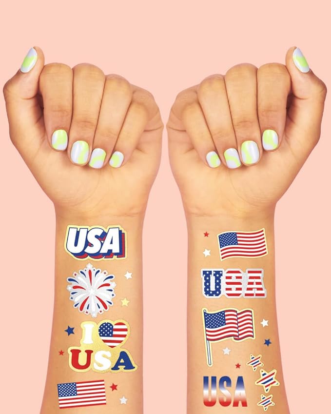 xo, Fetti Fourth of July Decorations Tattoos - 70 styles | Red White and Blue Party Supplies, 4th of July, USA Flag, Memorial Day