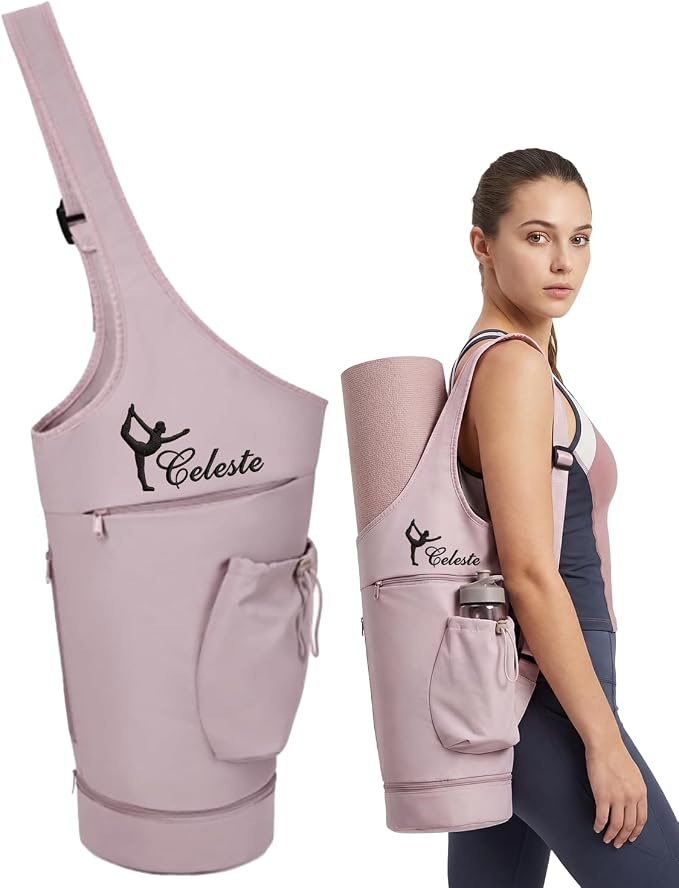 Personalized Yoga Mat Bag for Women Men Embroidery FREE NAME, Waterproof Nylon Yoga Mat Gym Bag Carrier Custom Compartment Fitness Travel Bags Adjustable Strap
