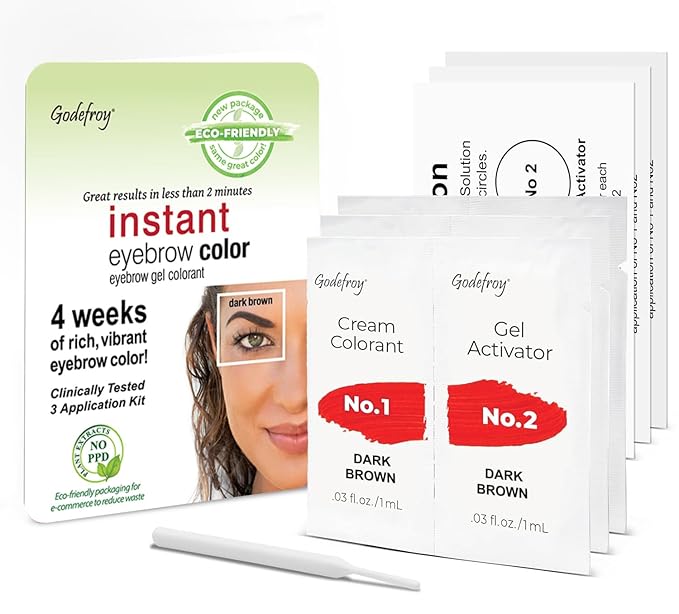 Godefroy Fast Acting Temporary Instant Brow Color, 3 Applications Per Package, Salon Quality Results, Dark Brown