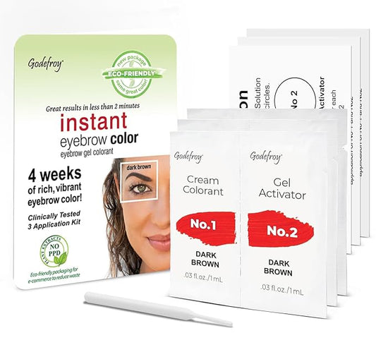 Godefroy Fast Acting Temporary Instant Brow Color, 3 Applications Per Package, Salon Quality Results, Dark Brown
