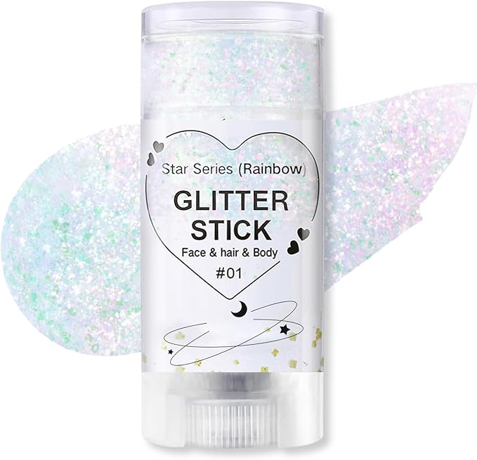 Sparkling Rainbow Body Glitter Stick, Holographic Hair Glitter, Waterproof Face Hair and Body Glitter Makeup, Shimmer Face Glitter Makeup for Kids and Women
