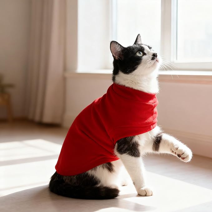 Cat Sweater Warm Fleece Pet Clothes for Cats Only | Soft Cat Vest Puppy Hoodie Coat, Fall Cold Winter Sweatshirt Pullover Clothing also for Small Dogs, Red S