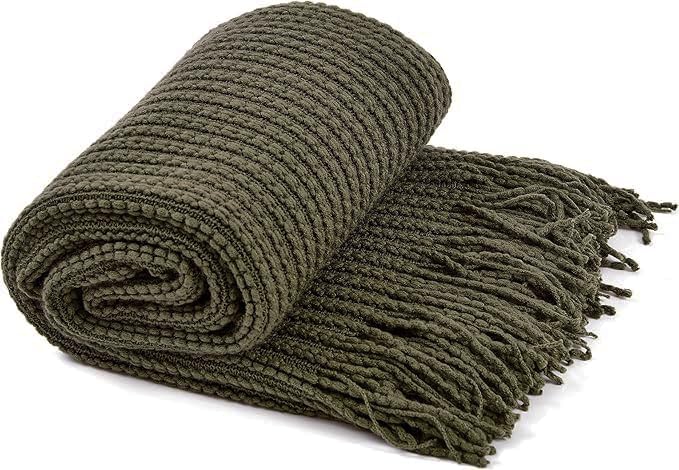 Blagic Knit Throw Blanket for Couch and Bed with Tassels,Dark Green,50"x60" | Soft Farmhouse Boho Throw Blanket with Tassels,Decorative for Living Room,Gifts for Adults,All Season Use