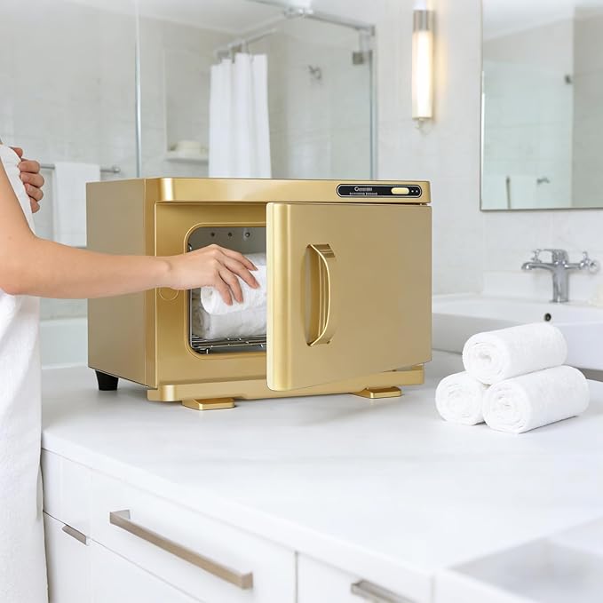 Towel Warmer,Towel Steamer for Facial, Professional Spa Hot Towel Warmer 8L, Towel Warmer Cabinet, Towel Cabinet for Facial Caddy for Salon,Spa, Massage Use(Gold)