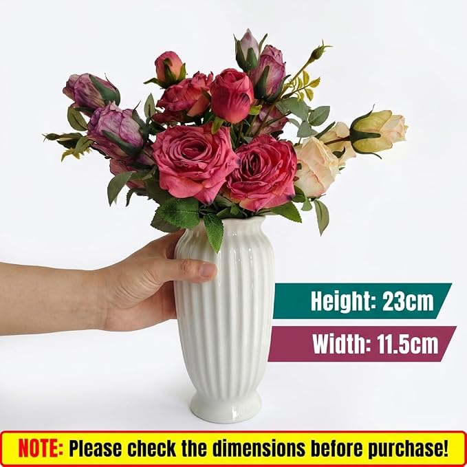 White Ceramic Vase, 9.1 Inch Water Safe Vase for Fresh Flowers, Farmhouse Home Decor Table Centerpieces for Living Room Cabinet Wedding (Rustro 9'')