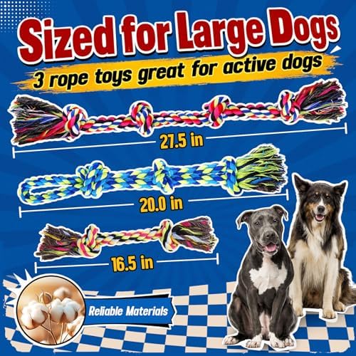 Forfon Tough & Strong Dog Toy for Aggressive Chewers – Tough Chew Toys for Large Dogs, Ideal for Tug-of-War & Teeth Cleaning, with 3 Rope Toys & 2 Dog Bags