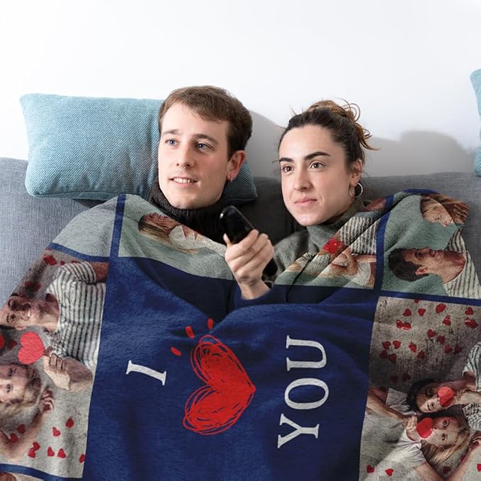 Ships Next Day, Custom Sherpa Fleece Blanket with Photos Text Soft Warm Custom Blanket Personalized Couples Gifts for Boyfriend Girlfriend Customized Picture Blanket Gifts for Christmas Valentines Day
