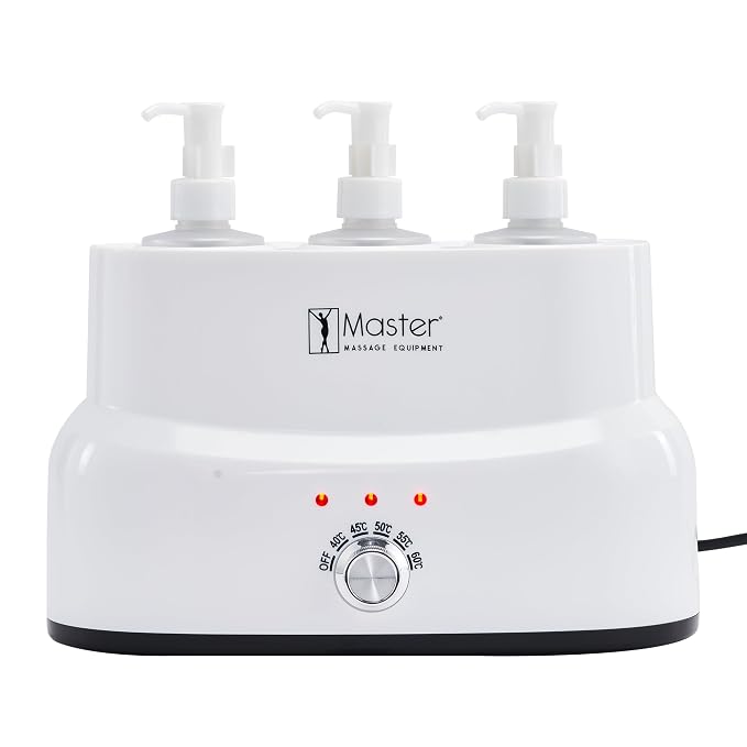 Master Massage 3-Bottles Massage Oil, Lotion, Cream Warmer Heater with Empty Bottles- Massage Cream Heating Device- Salon SPA Massage Body Therapy, White