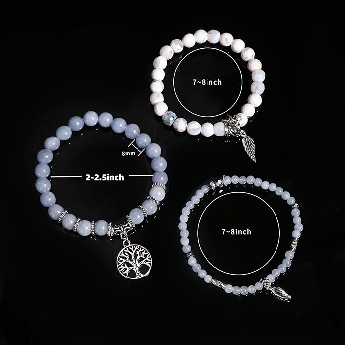 Jardme Healing Crystal Bracelets for Women, 8mm Beaded Natural Stone Stretch Chakra Bracelets Tree of Life Bracelet Jewelry Gifts for Women