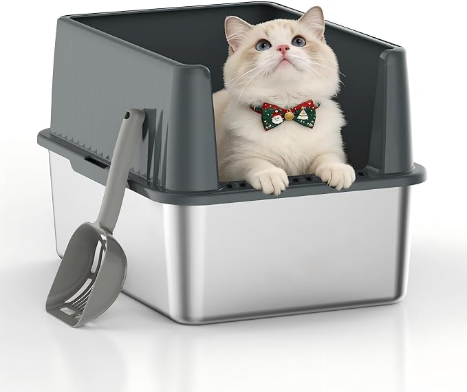 Stainless Steel Small Cat Litter Box, 11.8" High Sides, Low Entry | Litter Scatter & Urine Spray Control, Non-Stick Surface, Easy Scooping, Durable Build, Compact Footprint for Small Spaces