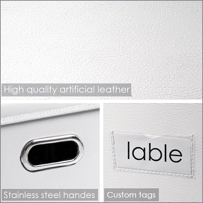 Collapsible Storage Box with Lid [1-Pack] Leather Fabric Foldable Storage Bin Organizer Container Basket Cube with Cover for Home Bedroom Closet Office Nursery White (22.8X15.7X11.8)