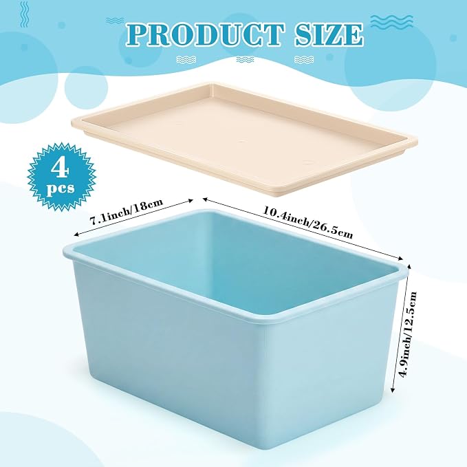 4 Pcs Storage Bins with Lids Plastic Stackable Containers for Classroom Room Organizing Shelves Christmas Ornament Box Baskets(Red, Green, Yellow, Blue,Small)