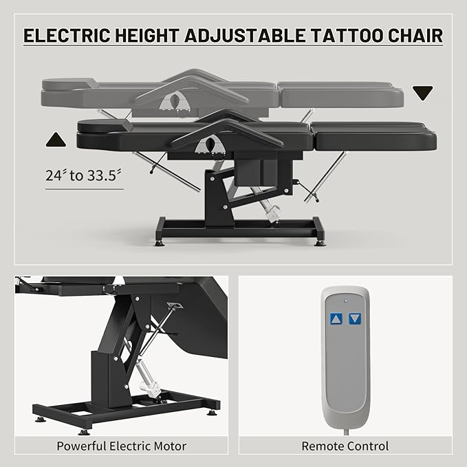 Electric Tattoo Bed Chair for Client Height Adjustable Facial Chairs for Esthetician Beds w/Headrest Massage Table