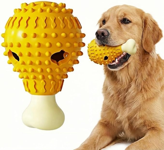 Fried-Chicken-Leg-Shaped Design Squeaky Treat Dispenser | Dog Chew Toys for Aggressive Chewers, TPR Durable Interactive Enrichment Puzzle Toy for Large Medium Breed Dogs
