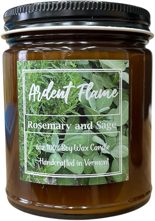 Candles | Rosemary and Sage | 100% Natural Soy Wax Candle for Home Decor | Highly Scented | Premium Fragrance | Handmade in Vermont, USA | 8 oz | Long Lasting | Gift for Women and Men