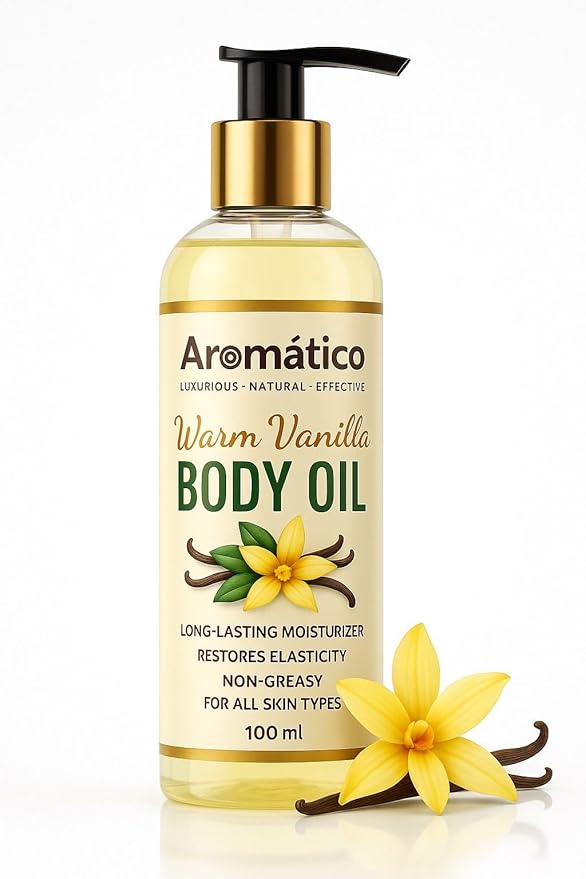 Aromatico Warm Vanilla Mini Body Oil for Women | Moisturizing After Shower Body Oil for Daily Use | Cozy, Creamy Vanilla Scent - 4 fl oz