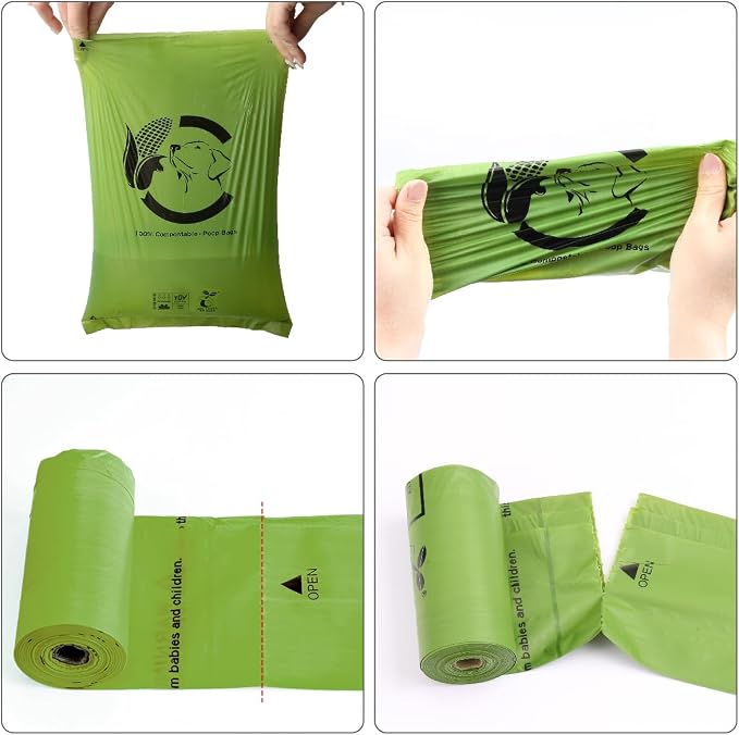 Certified Home Compostable Dog Poop Bags, 120 Plant Based Bags (8 Rolls) | TÜV AUSTRIA Home Compost, ASTM D6400, EN 13432 and NF T51-800 Certified, Extra Thick, Unscented, Leak Proof, Cornstarch