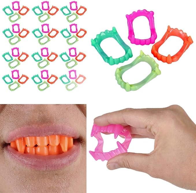 The Dreidel Company Halloween Teeth Neon Fangs Teeth, Costume, Funny Halloween Dress-Up, Pretend Play Decoration (1500-Pack)