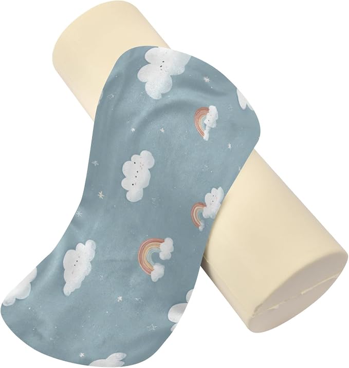 Clouds Stars Rainbows Blue Neck Roll Pillow Bolster Round Health Memory Foam Long Cervical Cylinder Pillows with Removable Washable Cover for Body Bed Legs Back Yoga