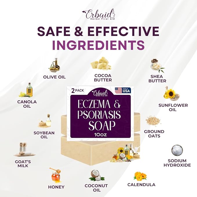 Eczema Soap Bar for Face and Body – All Natural Dermatitis, Psoriasis Treatment for Dry Itchy Sensitive Skin Relief – Gentle Detoxifying, Healing, Anti-Itch, Oatmeal Goat Milk Wash for Kids, & Adults