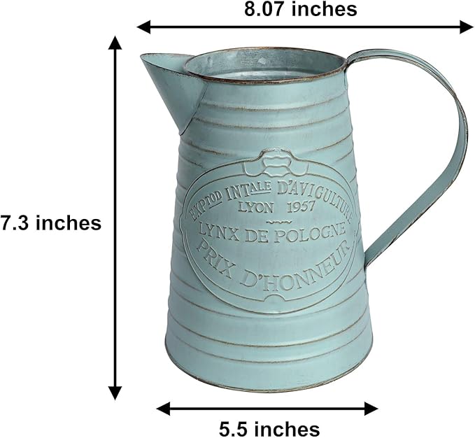 Shabby Chic Metal Jug Vase Pitcher Flower Holder for Home Decoration