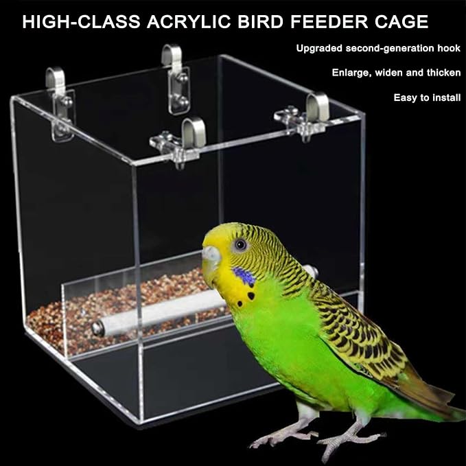 Automatic Acrylic Bird Feeder No Mess Bird Feeder Cage for Small Birds | Automatic Bird Feeder for Cage, Suitable for Parrots Canary Parakeet Budgerigar Crested Myna Cockatiel