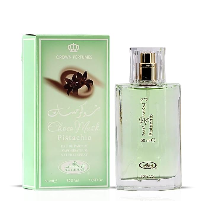 Al Rehab Choco Musk Pistachio Eau de Parfum Spray for Unisex, 1.65 Ounce / 50 ml