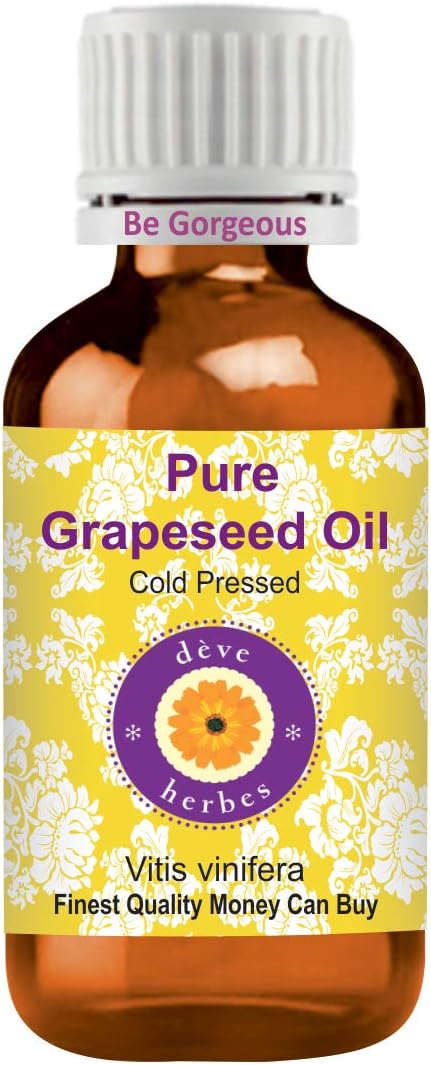 Deve Herbes Pure Grapeseed Oil (Vitis vinifera) with internal Plastic Euro Dropper 100% Natural Therapeutic Grade Cold Pressed 50ml (1.69 oz)
