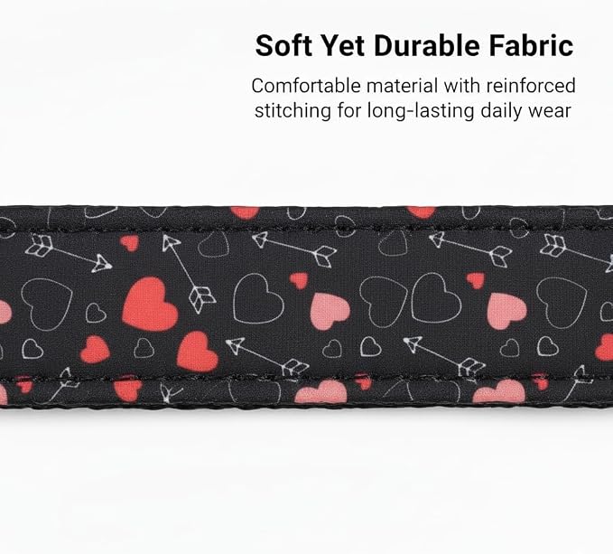 Small Dog Collar, Girl Dog Collar with Red Hearts, Adjutable Collar for Small Boys Girls Dogs with Quick Release Buckle, Soft Fabric