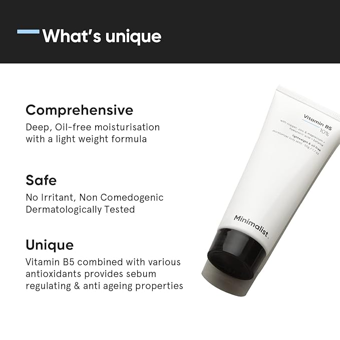 Minimalist Vitamin B5 10% Face Moisturizer for Oily & Acne Prone Skin | Oil Free Fast Absorbing Lightweight Gel | For Women & Men | 1.7 Oz / 50 gm