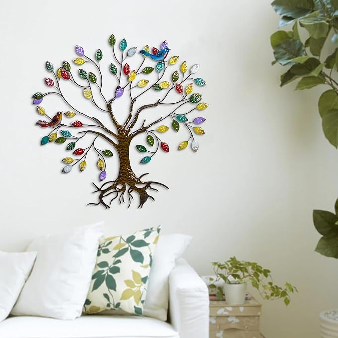 VEWOSTAR Metal Tree of Life Wall Art for Living Room Home Decor | Colorful Leaves Wall Sculpture Tree of Life Handcrafted Wall Decor Hangings for Outdoor Indoor(25.5" W * 24.8" H)