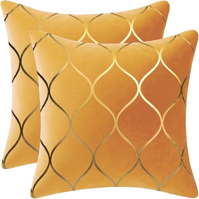 20x20 Inch Gold Velvet Throw Pillow Covers: 2 Pack Square Decorative Pillow Cases for Bedroom Sofa Couch Living Room, Yellow