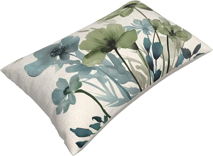 Floral Pillow Covers 12x20 Inches Set of 2 Sage Green Blue Floral Throw Pillow Covers Outdoor Spring Summer Flower Decoration Pillowcase Farmhouse Decorative Lumbar Cushion Cover For Home Sofa