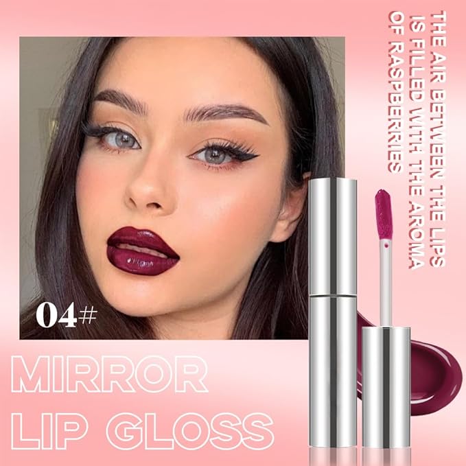 2Pcs Full-On Plumping Liquid Lip Gloss, Pink & Plum Hydrating Lip Plumper Lip Blam Lipstick, High-Shine Tinted Formula for Fuller, Nourishes, Moisturizes & Softens Lips, Cruelty-Free (01+04)