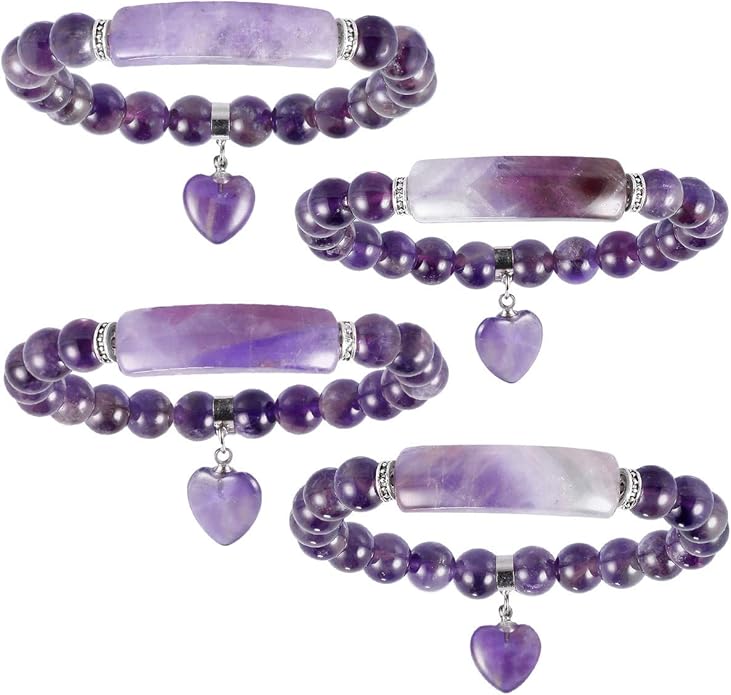 TUMBEELLUWA Healing Stone Bracelet 8mm Beads Chakra Crystal Energy Heart Charm Bracelet Handmade Jewelry for Women