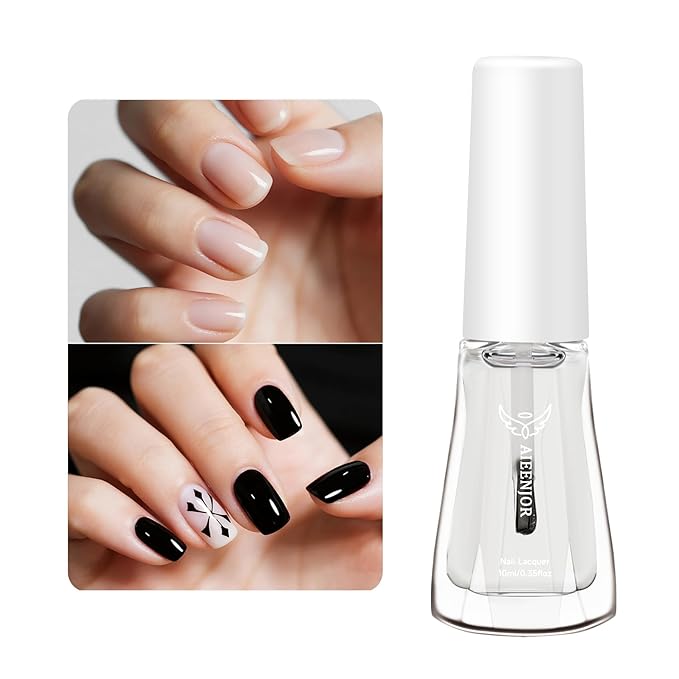 2 in 1 Base and Top Coat Nail Polish, Quick Dry Base and Top Coat No UV Lamp Curing, Long Lasting Shine Clear Nail Polish for Nail Manicure Salon DIY Nail Art, 0.35 fl oz