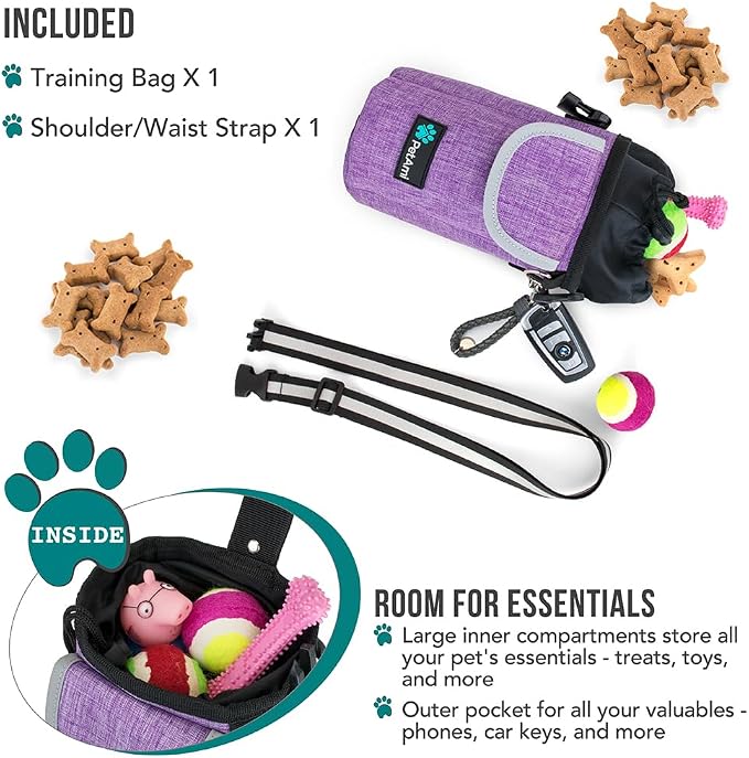 PetAmi Dog Treat Pouch, Large Hands-Free Training Bag, Purple