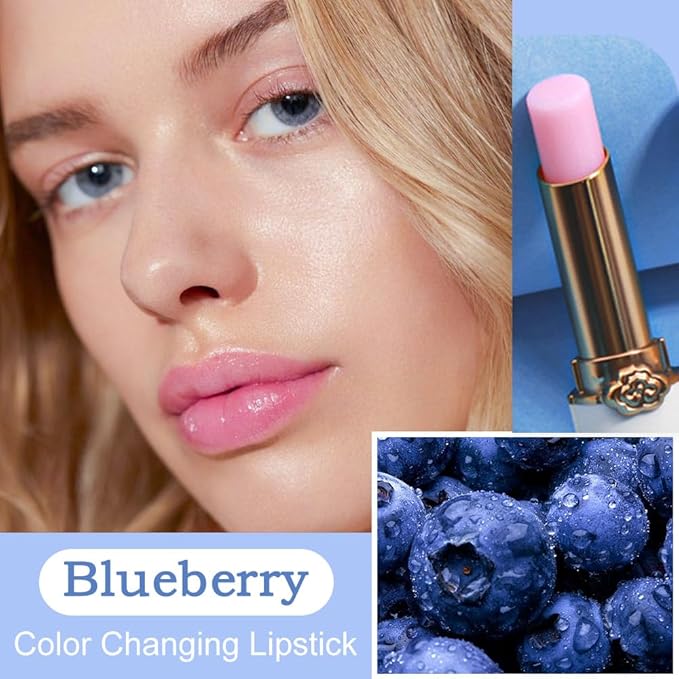 BINGBRUSH Peach Color Changing Lipstick,Moisturizer Long Lasting Lip Care Lip Balm Magic Lip Gloss Lip Tint Stain Gloss Set for Women (3 pcs Peach + Strawberry + Blueberry Lipstick)