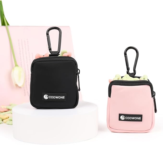 Dog Treat Pouch 2 Pack, Waterproof, Zipper Closure, Hands Free, Black+Pink