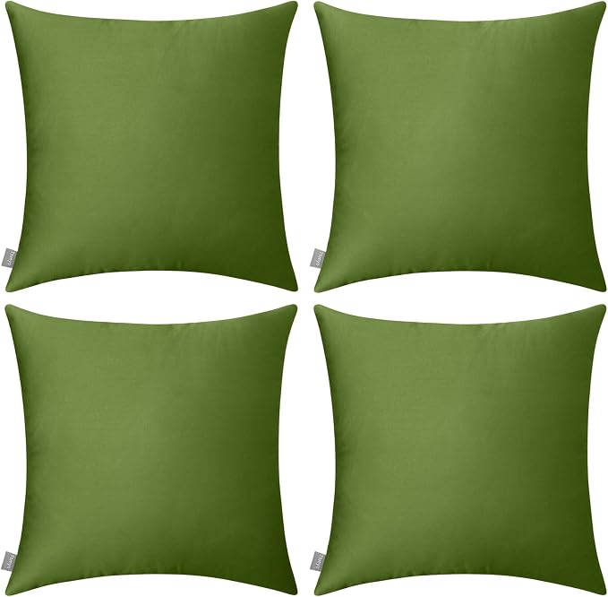 Thmyo 4-Pack 100% Cotton Comfortable Solid Decorative Throw Pillow Case, Square Cushion Cover Pillowcase Sublimation Blank Pillow Covers DIY Throw Pillowcase for Sofa(18x18 inch/ 45x45cm,Olive Green)