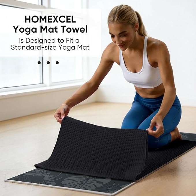 HOMEXCEL Hot Yoga Towels 2 Pack, (26.5" x 72") Non-Slip & Ultra-Absorbent Microfiber Yoga Mat Towels for Hot Yoga, Pilates, Exercise, Fitness, Bikram and Workout, Black