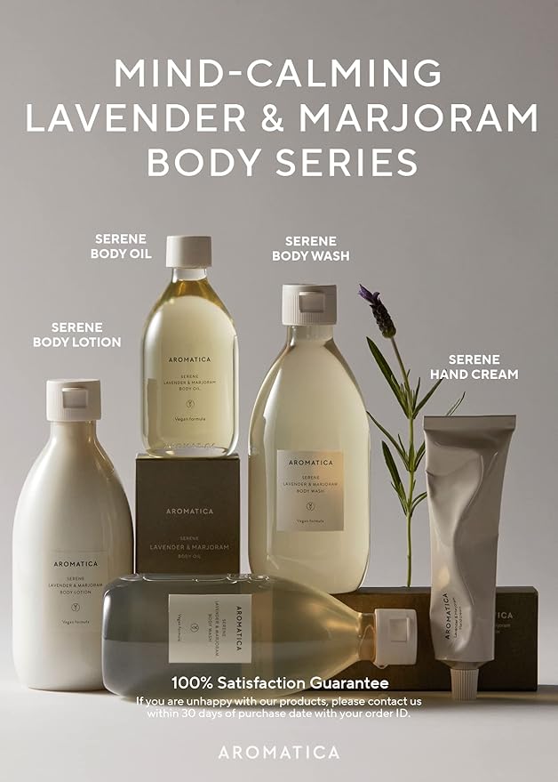 AROMATICA Serene Body Lotion Lavender & Marjoram, Vegan | Soothing Body Moisturizer | Light Relaxing Scent | for Normal to Dry Skin | with Shea Butter (10.14oz / 300ml)